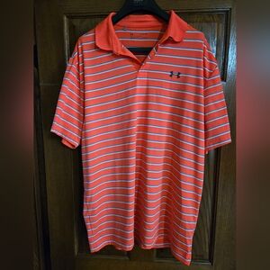 Under Armour Men's Orange Striped Heat Gear Polo Shirt Size XL